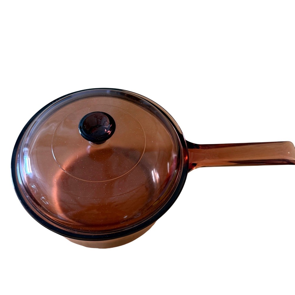 Vintage Visions France Amber Glass Saucepan + Lid Mid Century Modern Retro Cook